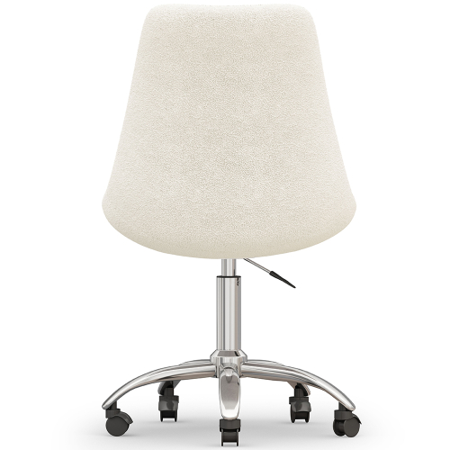 Chaise De Bureau « Tulip » - Assise Bouclette Fausse Fourrure, Roulettes, Blanc - Design Moderne Pour Bureau