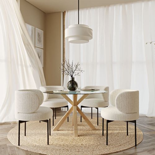 Table à Manger Ronde En Verre Trempé 120cm - Design Moderne - Pieds Métal